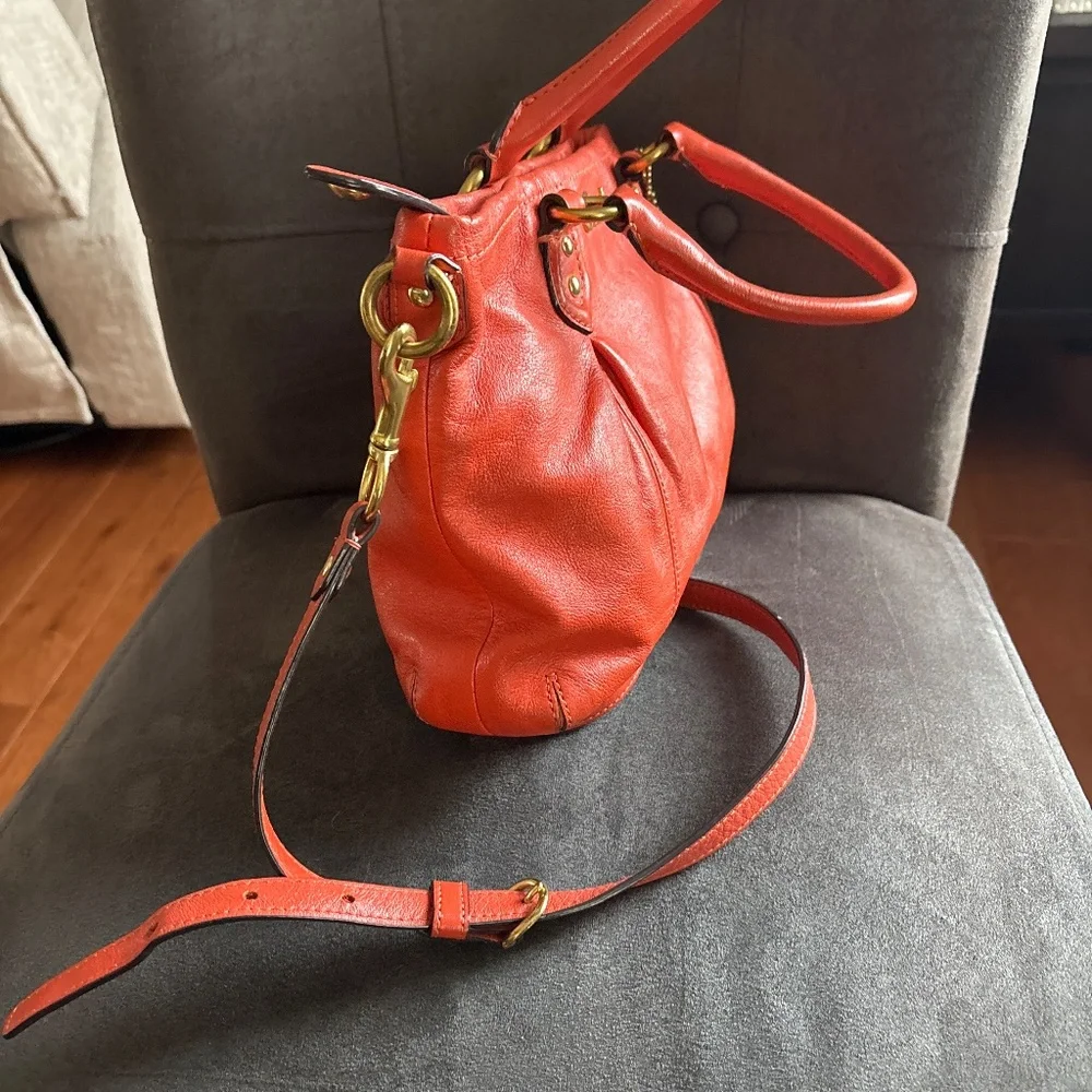 Coach Ashley Mini Coral Orange Vintage Leather Tote Crossbody Handbag - Picture 4 of 8